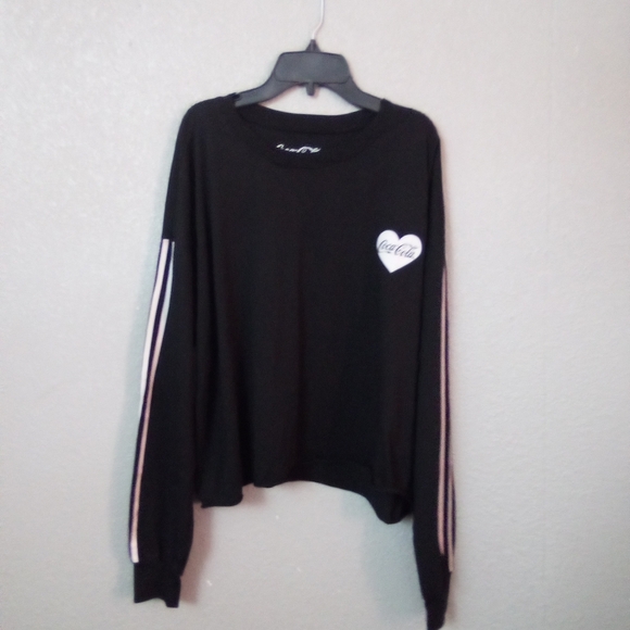 Coca Cola Black Crew Neck Crop Top  with Heart Accent ( Box DW ) - Picture 1 of 3